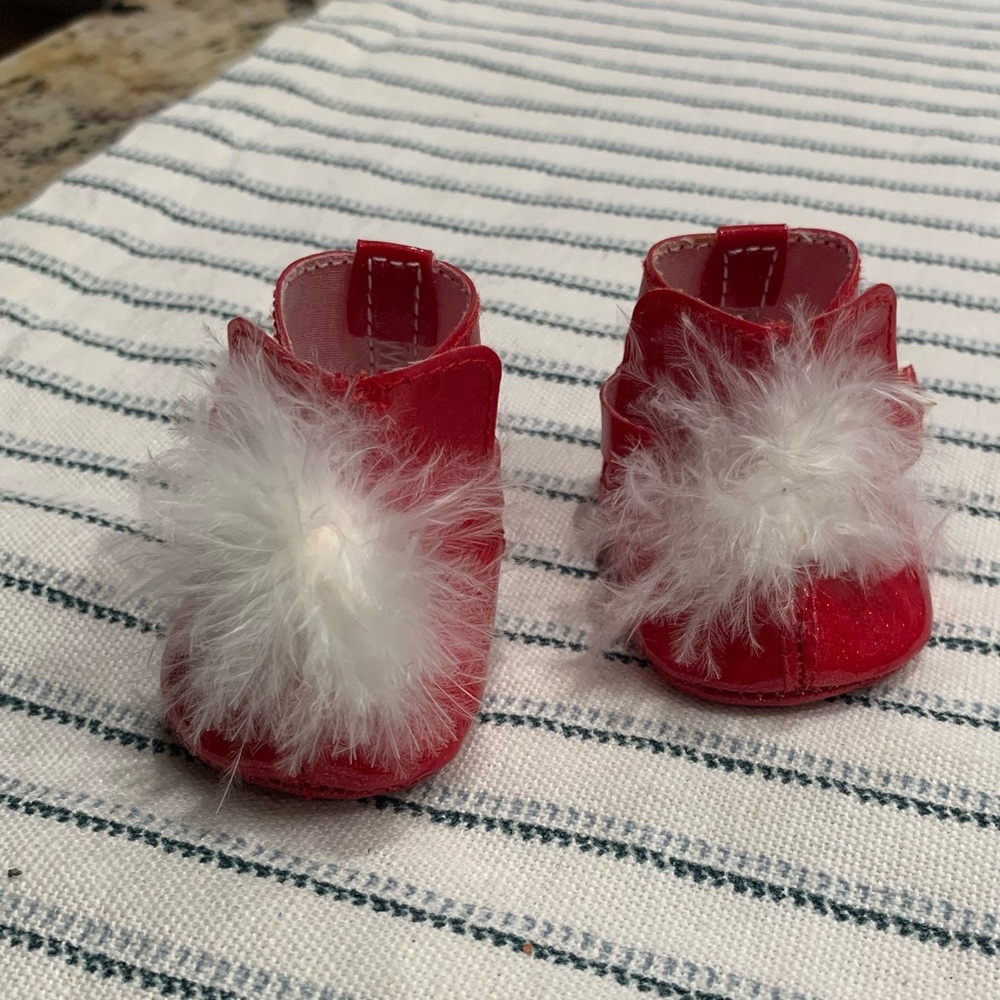 Vintage American Girl Bitty Baby Christmas Red Boots with White Fluffy Trim